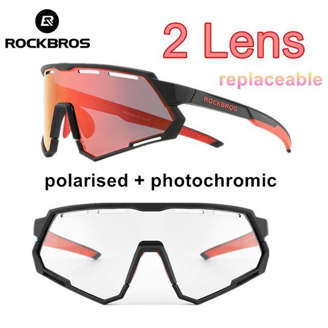 Rockbros 戶外 太陽眼鏡 運動用防晒眼鏡 可換 偏光彩鏡面 漸變鏡 黑紅框