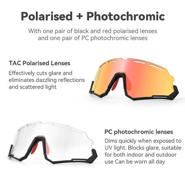 Rockbros 戶外 太陽眼鏡 運動用防晒眼鏡 可換 偏光彩鏡面 漸變鏡 黑紅框