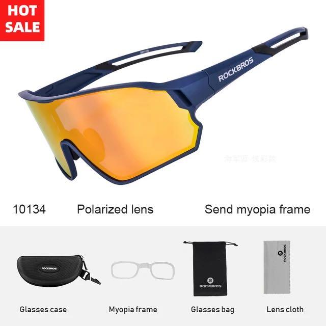 Rockbros 單車太陽眼鏡 運動用防晒眼鏡 彩鏡面 藍色鏡框