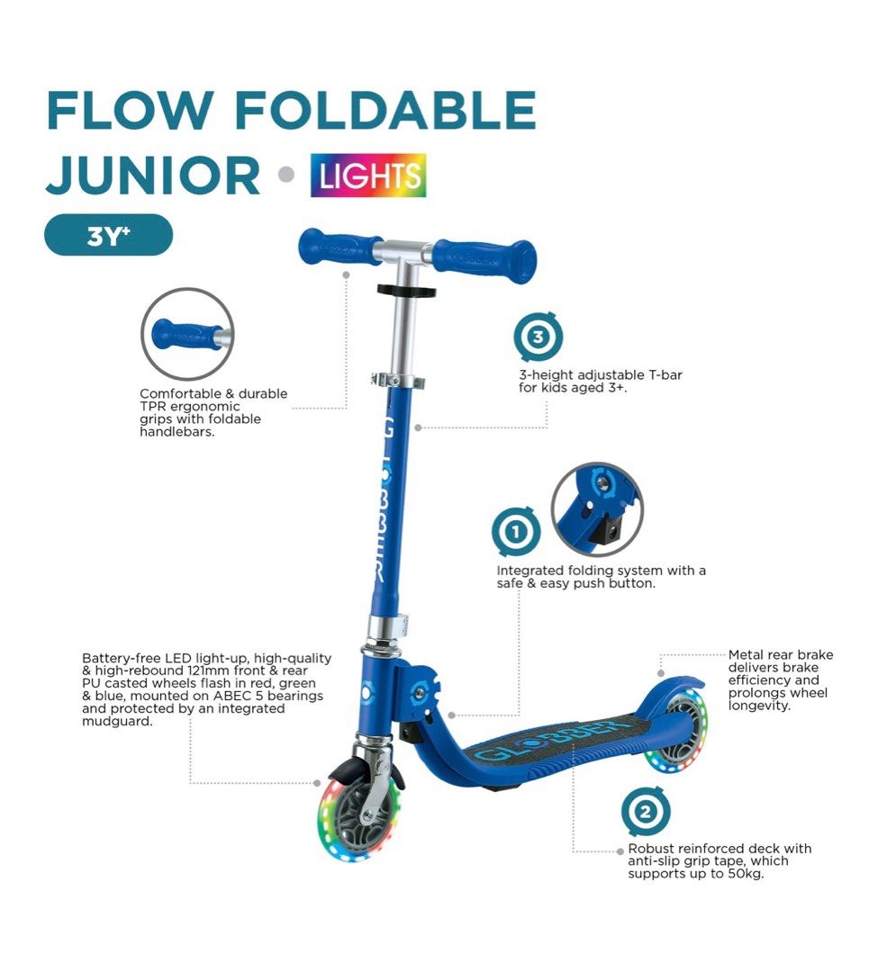 Globber Flow Foldable Junior Light Kickscooter suitable for 3 yr old+