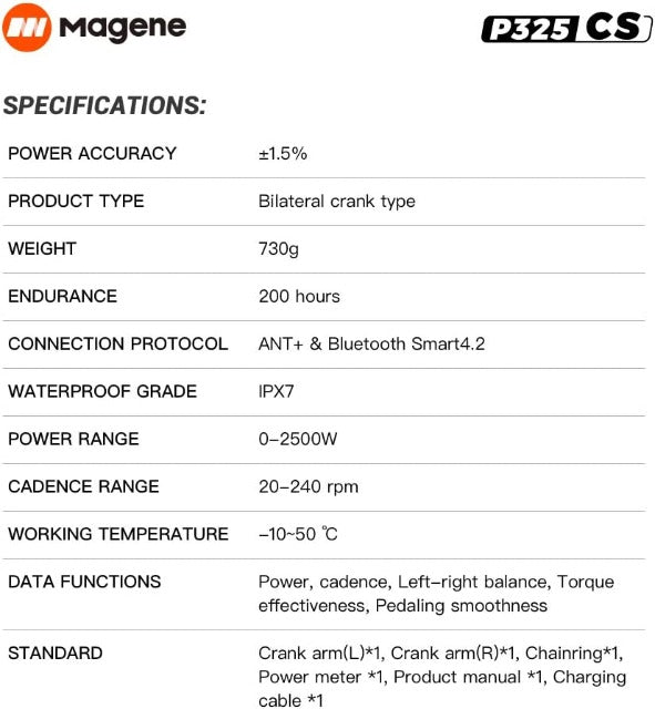 Magene P325CS Lite 雙邊功率計大盤 Crankset Rechargeable Power Meter