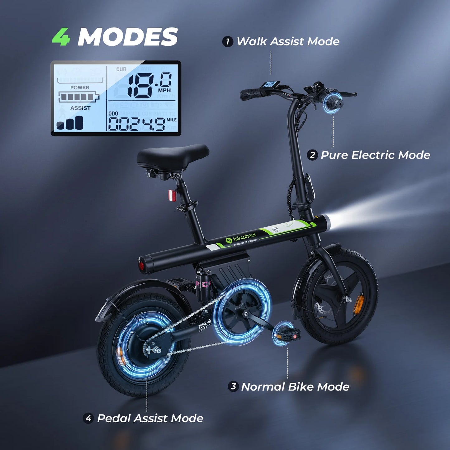 Isinwheel U1 14" 36V 250W hidden battery electric bicycle