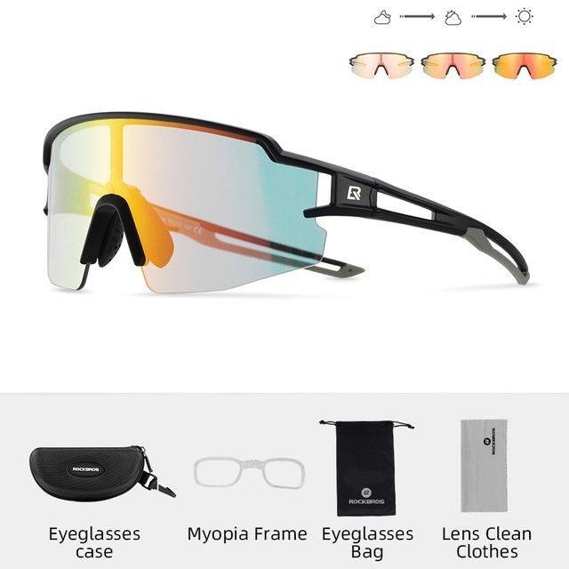 Rockbros lunettes de sport lunettes polarisées demi-monture photochromique protection solaire lunettes d'extérieur