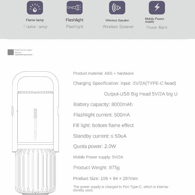 Lumière LED d'extérieur pour Camping, chargement USB, haut-parleur Bluetooth multifonctionnel, autorisé à Hong Kong