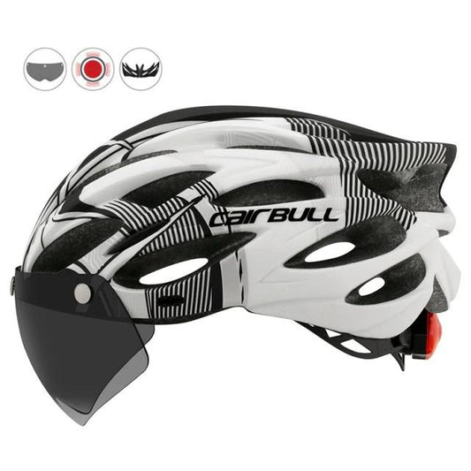 Cairbull ALLROAD 公路山地單車頭盔 磁吸風鏡 LED燈  黑白 Adult All road Bike Helmet Rear LED Light Magnetic Sun Visor