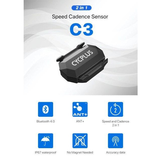 Cycplus C3 2en1 Capteur de Cadence/Vitesse ANT+ IP67
