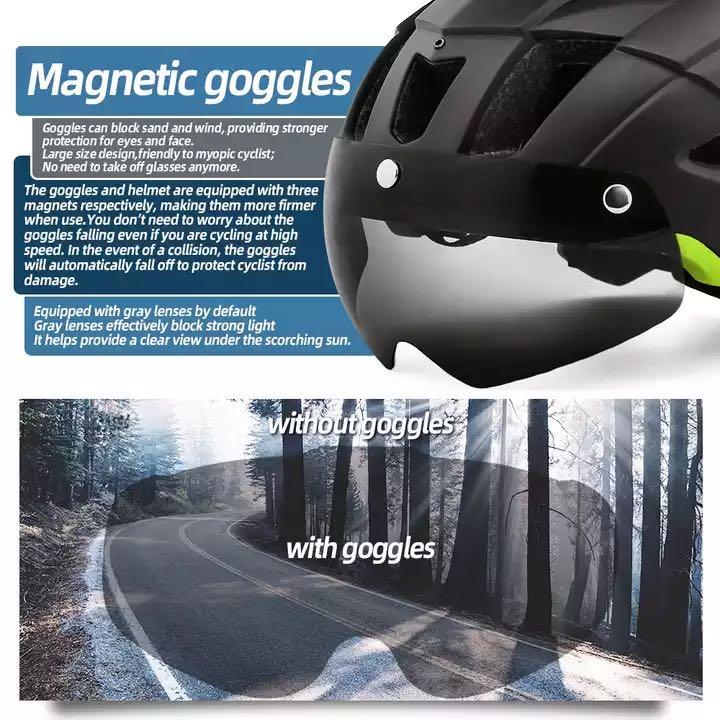 Casque de vélo de montagne Eastinear avec lunettes magnétiques, protection solaire, feu arrière rechargeable par USB