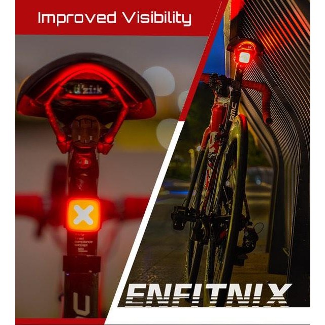 Enfitnix Cubelite III Feu arrière de vélo intelligent Frein à induction Chargement USB Feu arrière intelligent Chargement USB