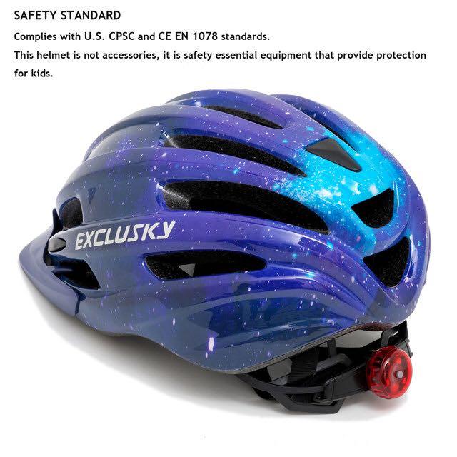 Exclusky youth bicycle helmet with tail light detachable sun protection gear