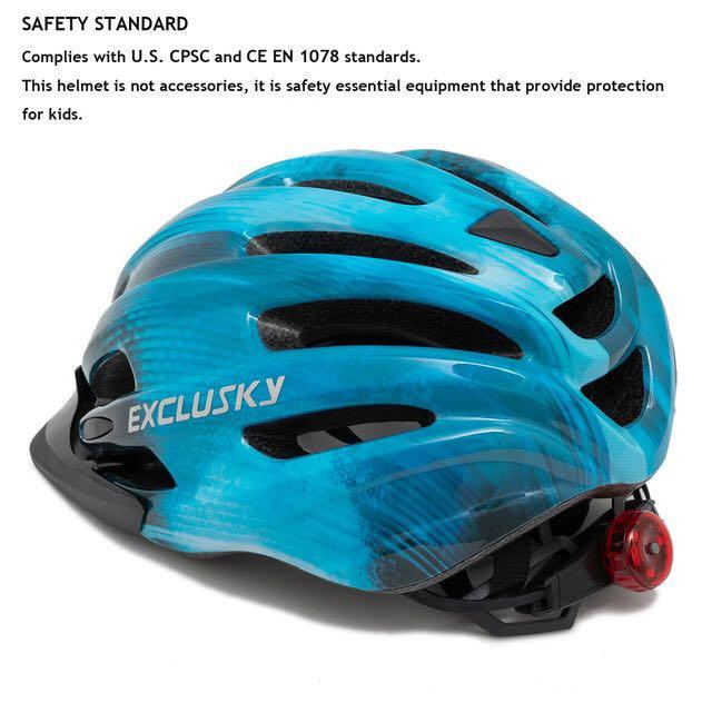 Exclusky youth bicycle helmet with tail light detachable sun protection gear