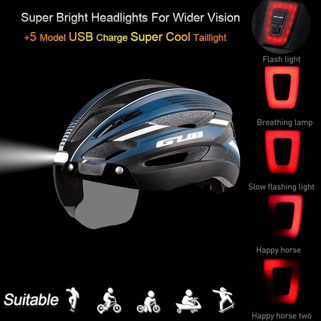 GUB K100 Plus Casque de vélo/route avec lunettes Sun Gear Feux arrière avant et arrière