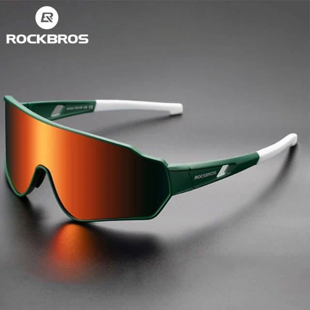 Rockbros Bicycle Sunglasses Sports Sunscreen Glasses Color Mirror Green White Frame Bicycle Sunglass Visor 