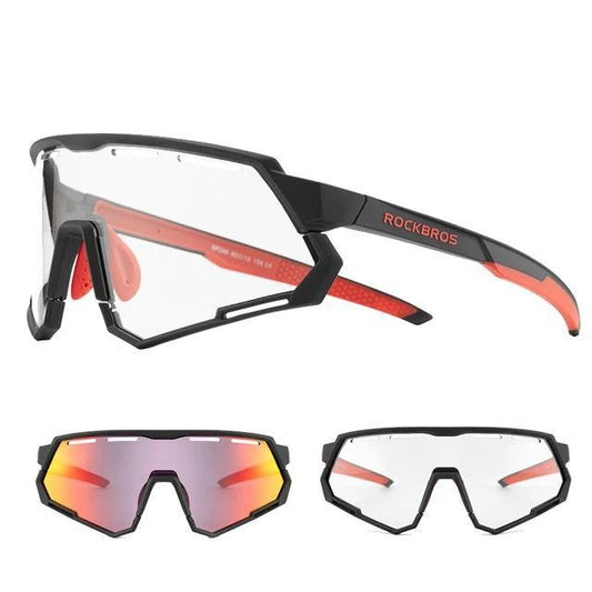 Rockbros lunettes de soleil d'extérieur lunettes de protection solaire de sport miroir polarisé remplaçable miroir dégradé cadre noir et rouge 