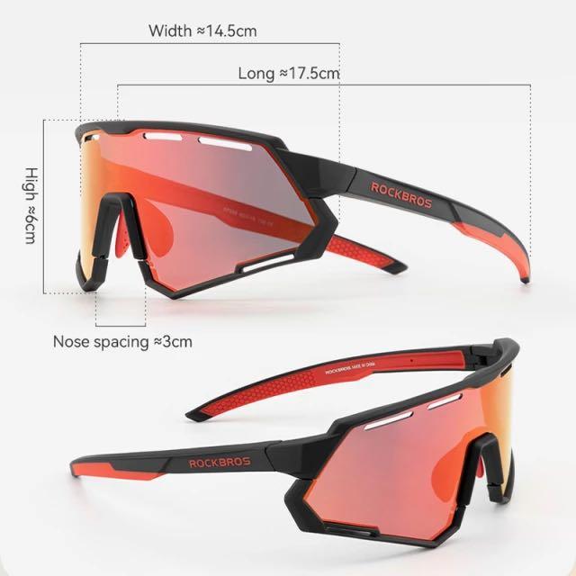 Rockbros 戶外 太陽眼鏡 運動用防晒眼鏡 可換 偏光彩鏡面 漸變鏡 黑紅框 Outdoor Sunglasses