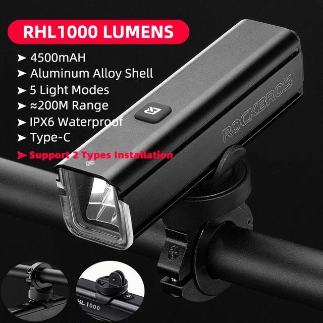 Rockbros RHL-1000流明單車前燈 防水 USB充電 夜行單車適用